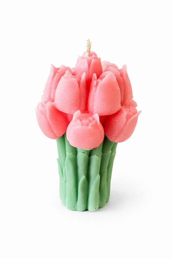 Souvenir 12 pzas velas en ramo de tulipán rosa