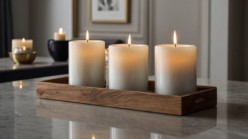 Armonizatuhogar.com - Bandeja De Madera Con Velas Trilogía: Elegancia Y Calidez Para Tu Hogar - Armoniza Tu Hogar